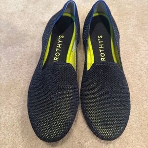Limited Edition Rothy's Navy and Neon Yellow Metallic Lattice Loafers